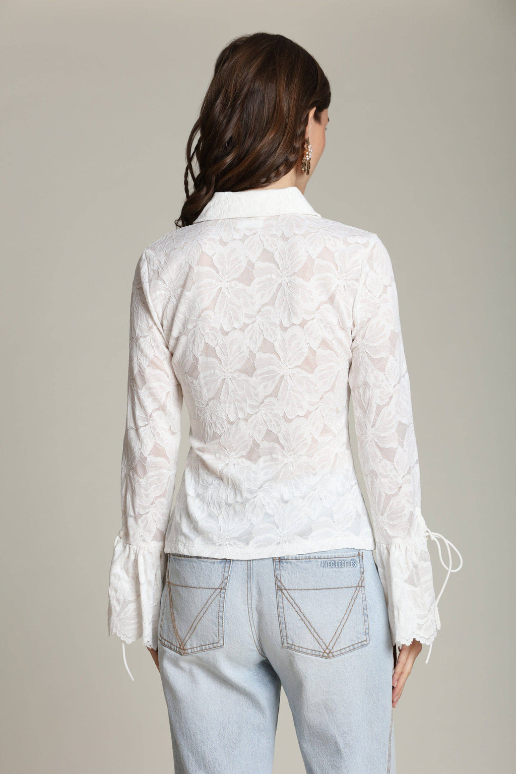 Margaux | Sheer Lace Tie Cuff Shirt