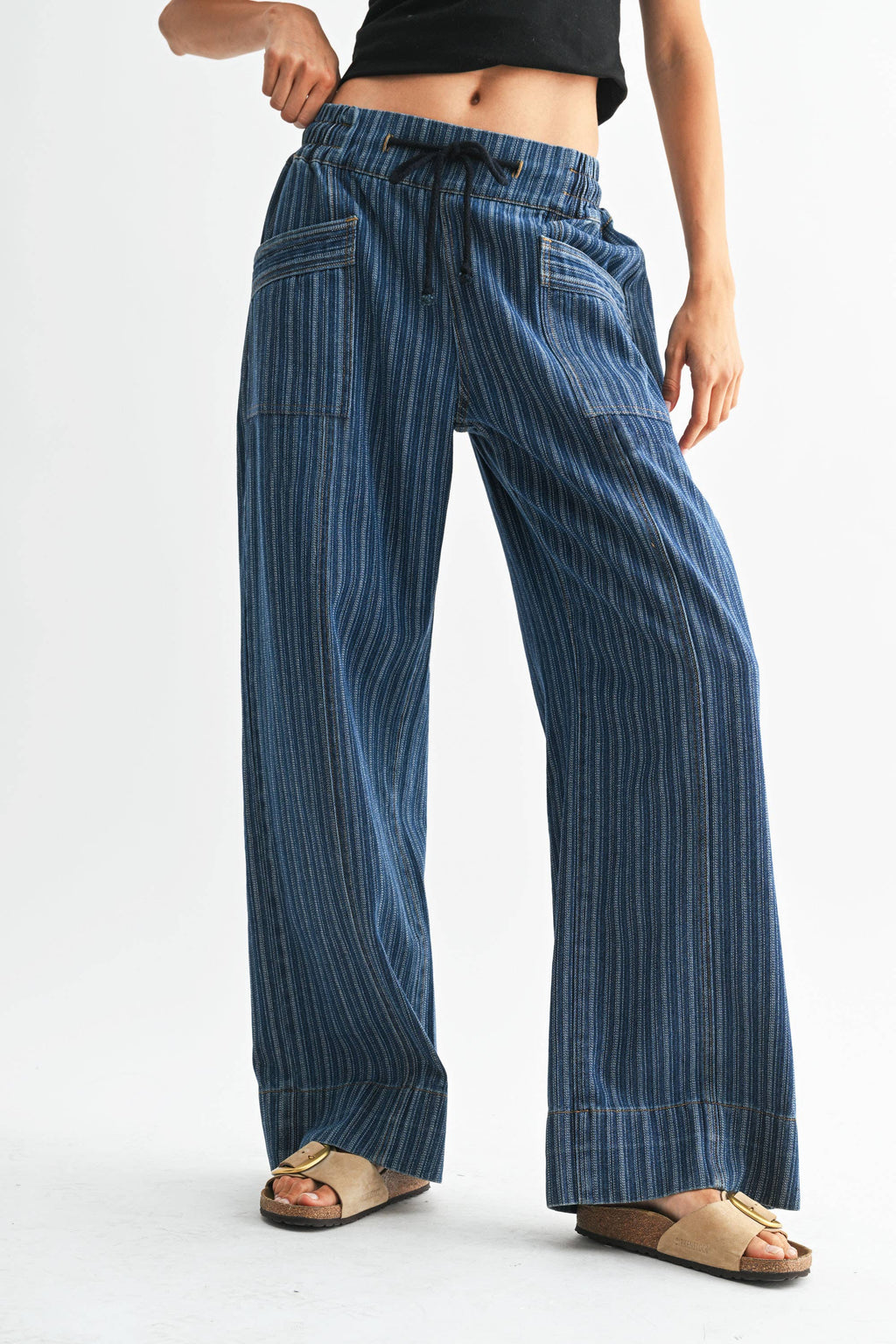 September | Wide-Leg Striped Denim Trousers