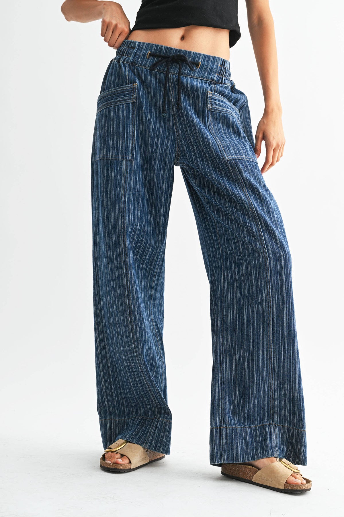 September | Wide-Leg Striped Denim Trousers