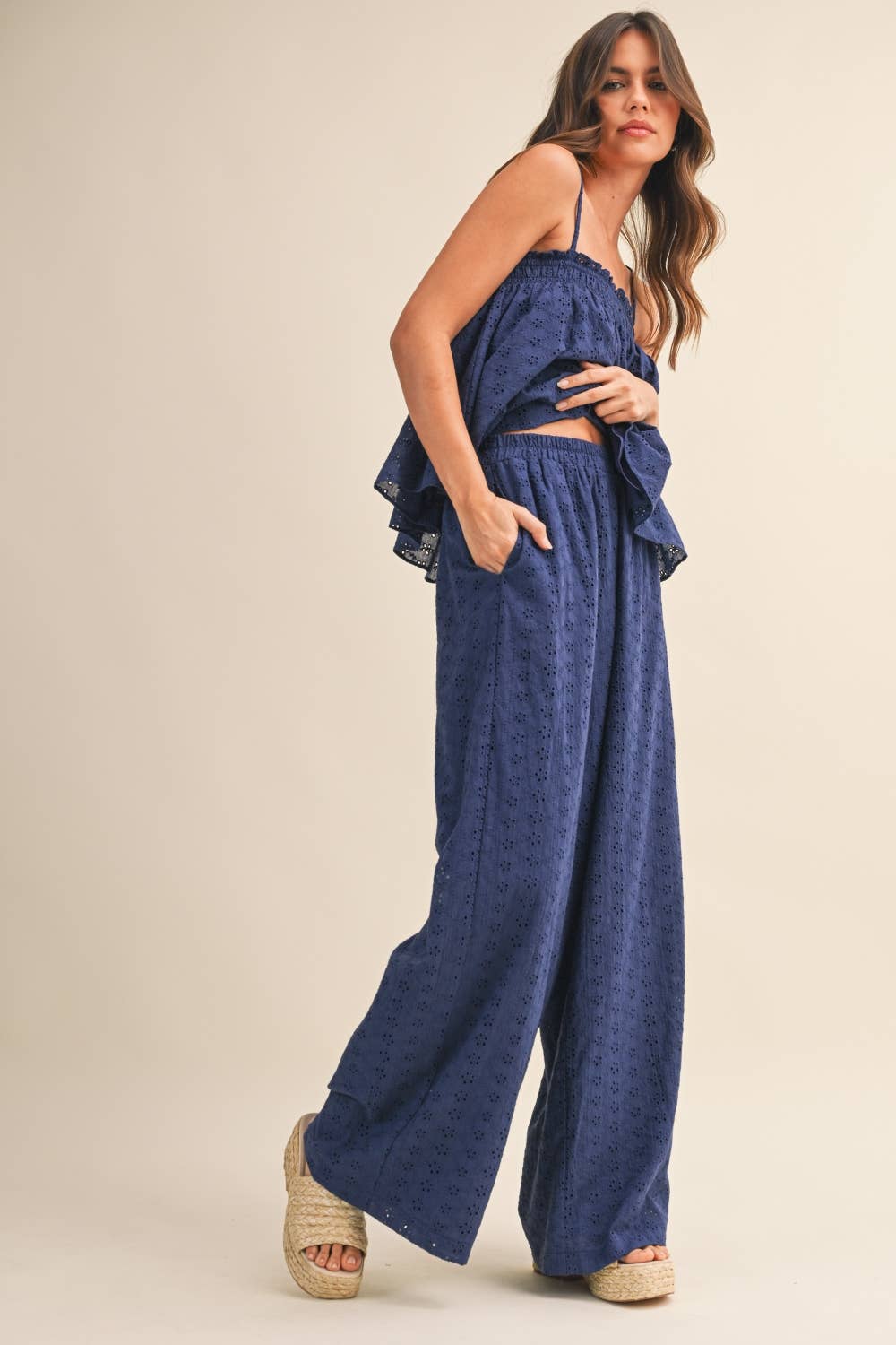 Palmer | Eyelet Top and Wide Pants Set 100% Cotton