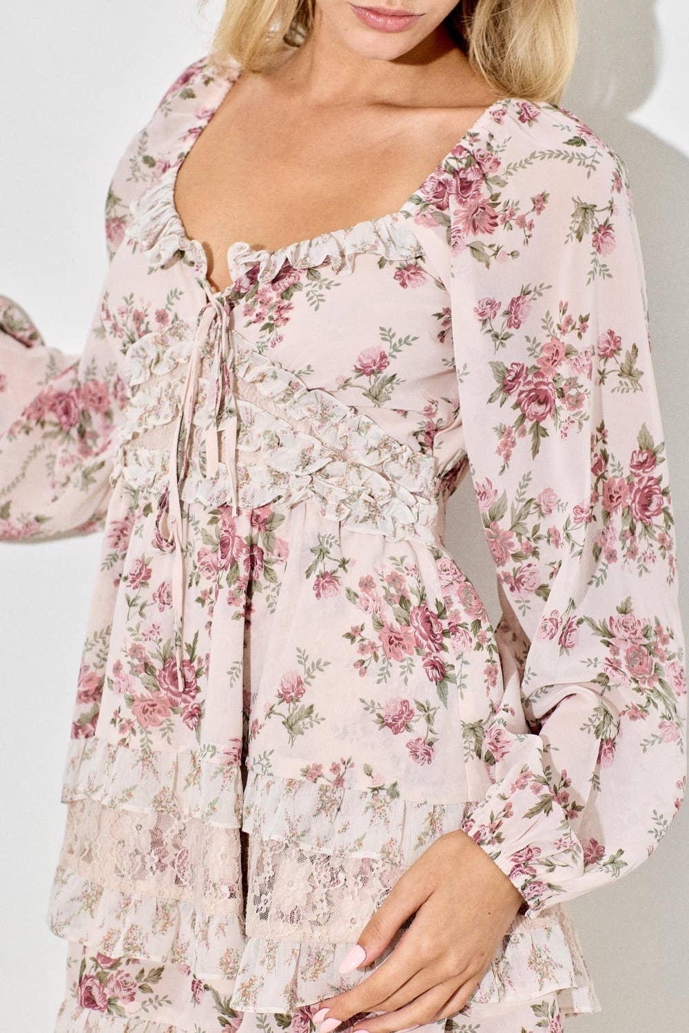 Paloma |  Romantic Floral Long Sleeve Ruffle Mini Dress