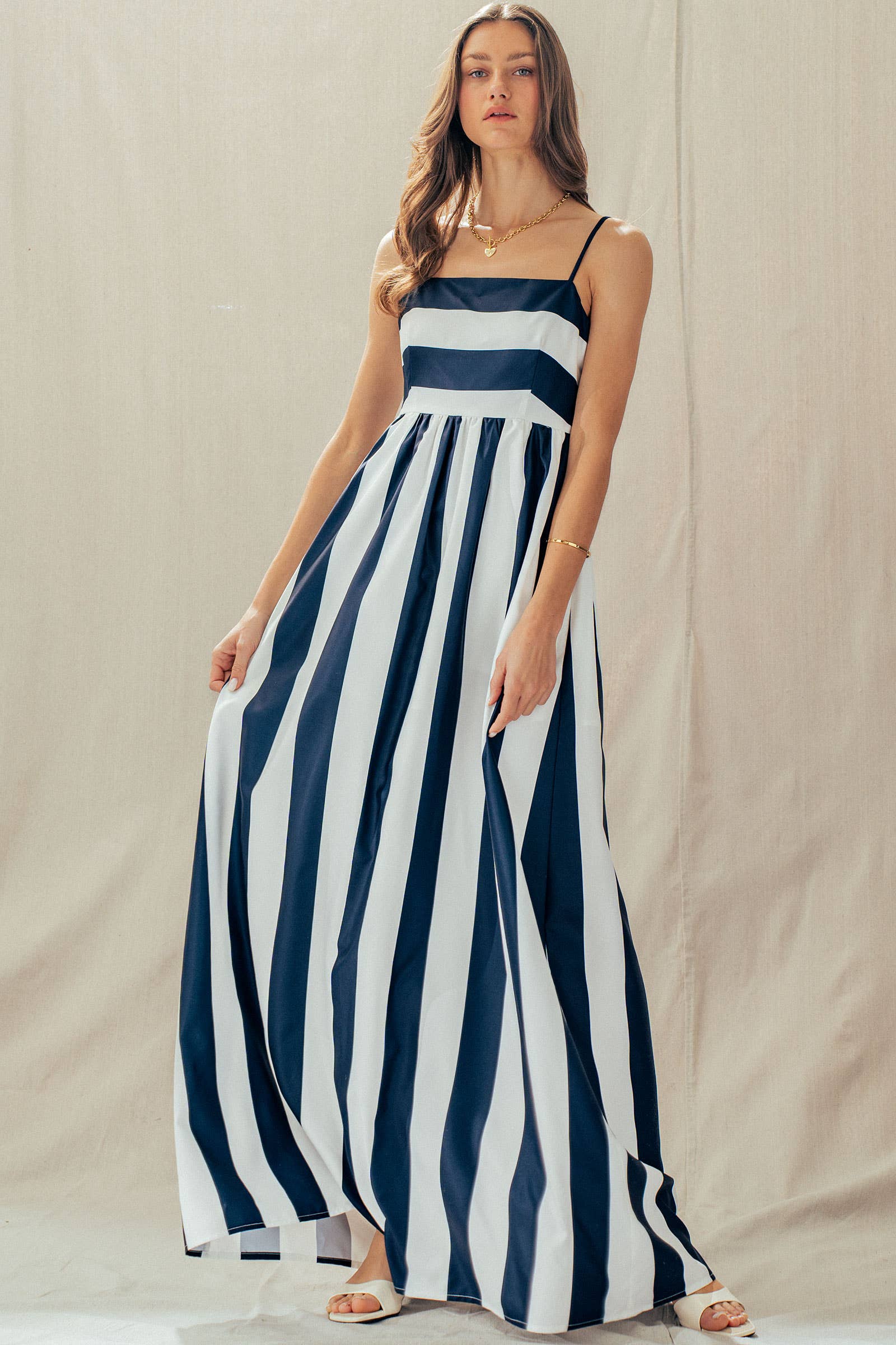 Wells | Vertical Stripe Smocked Back Maxi Dress
