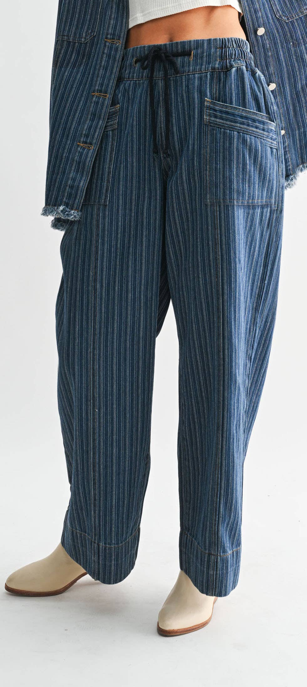 September | Wide-Leg Striped Denim Trousers
