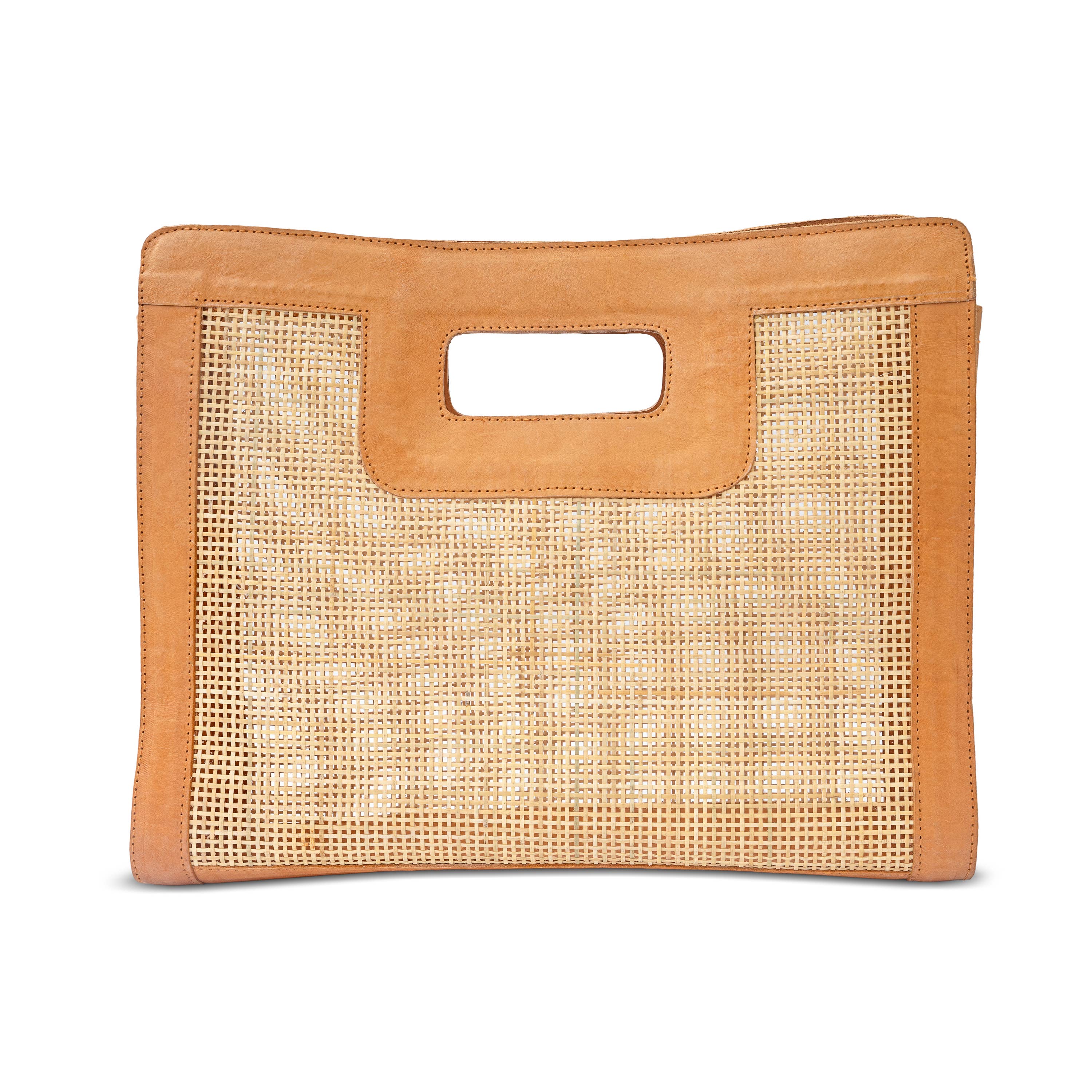 Cannes Genuine Leather Rattan Top Handle Bag