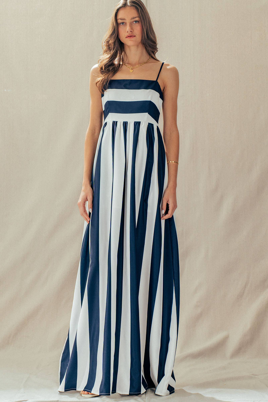 Wells | Vertical Stripe Smocked Back Maxi Dress