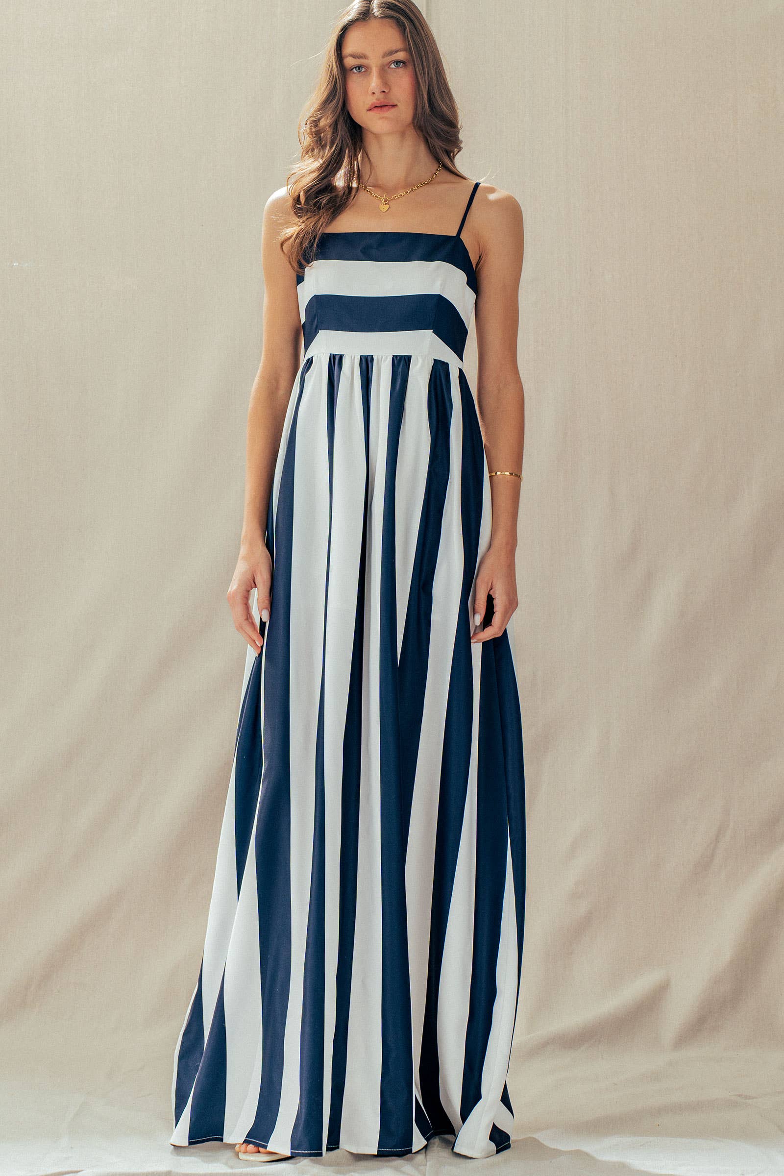 Wells | Vertical Stripe Smocked Back Maxi Dress
