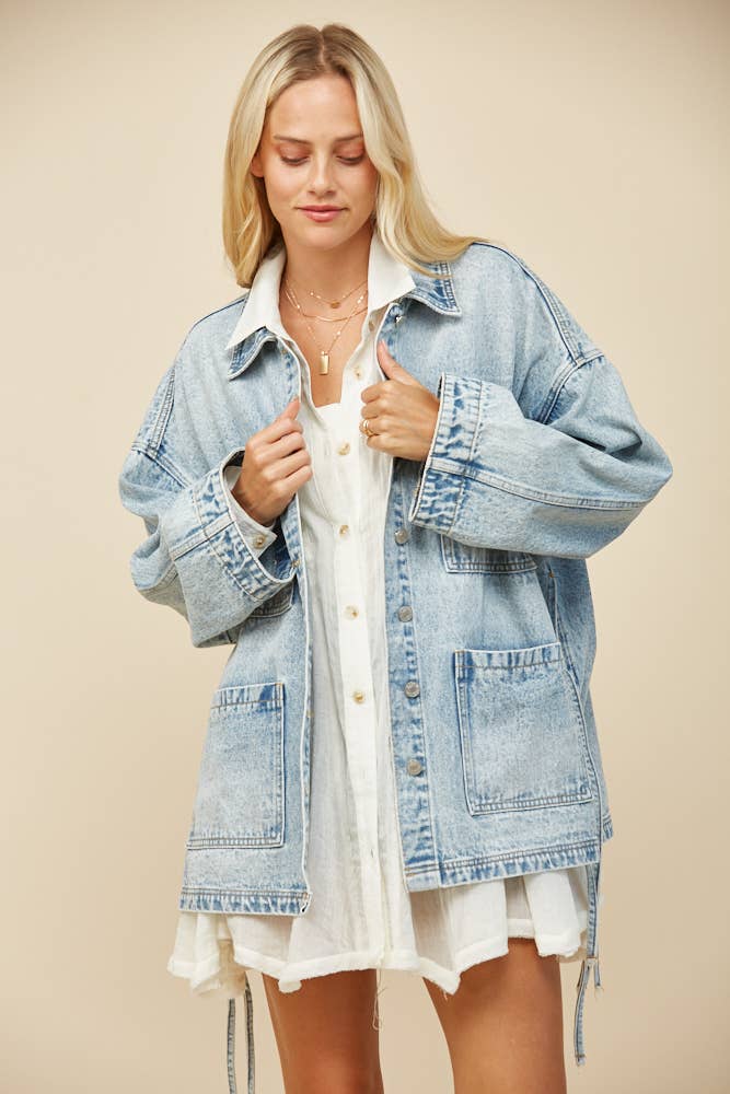 Veronica | Side Tie Detail Oversized Denim Jacket