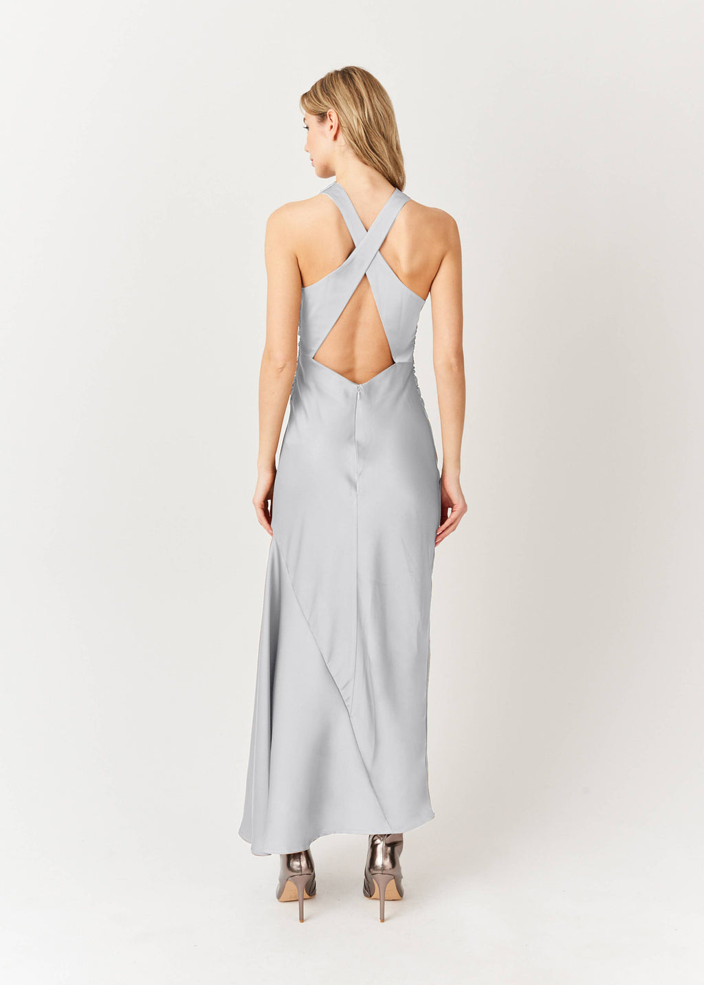 Rue | Cross Over Back Satin Maxi Dress