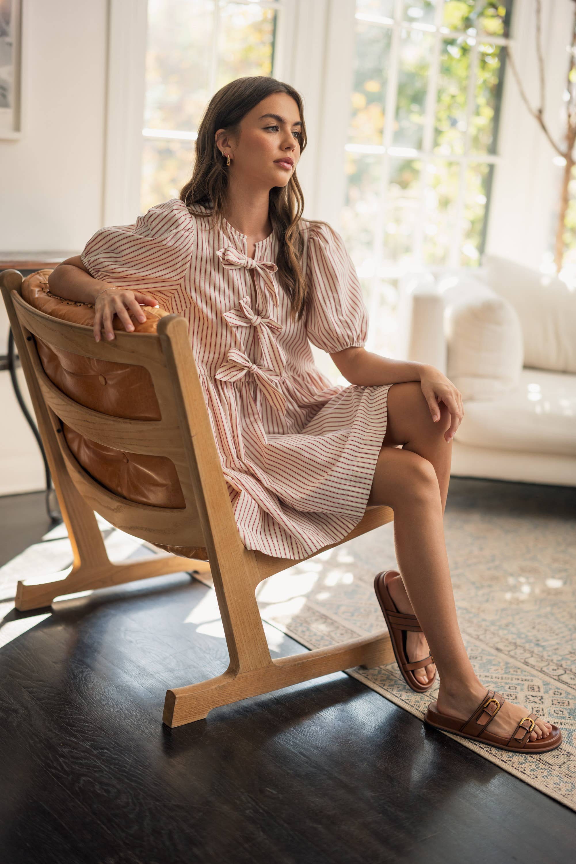 Darcey | Striped With Bow Tie Front SSLV Dress