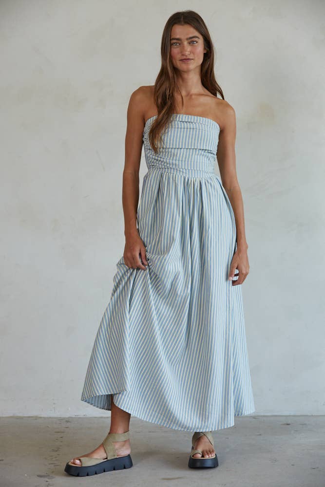 Blu | Striped Strapless Maxi Dress