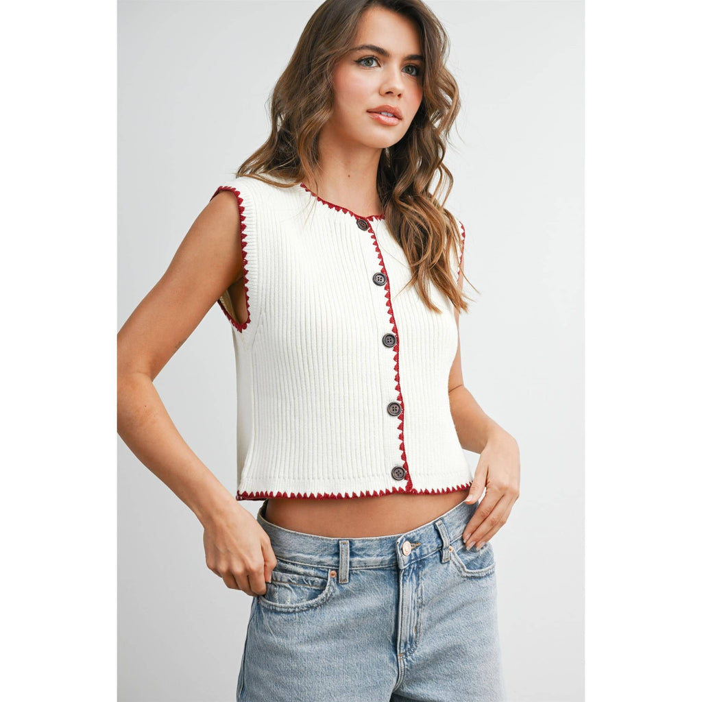 Sail | Contrast Trimmed Sleeveless Cardigan
