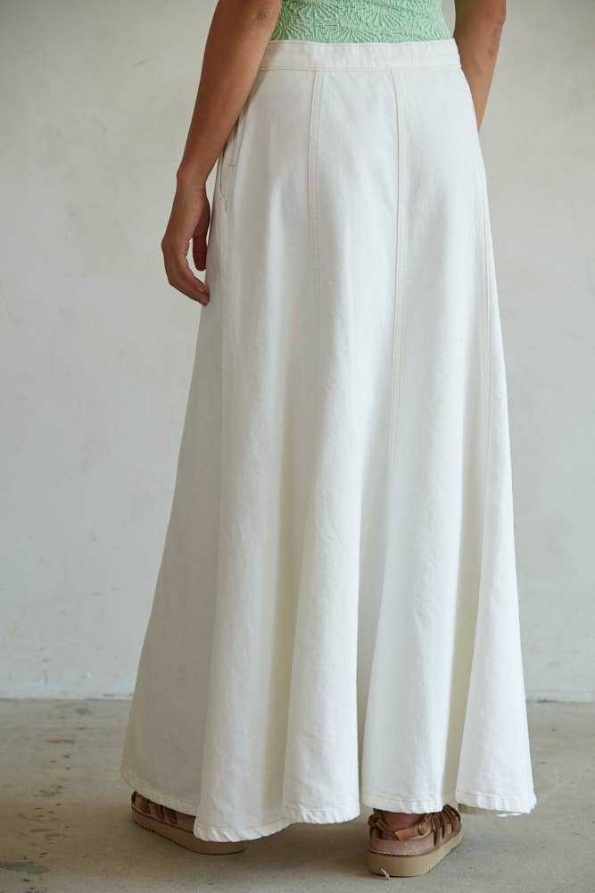 Vale | Woven 100% Cotton Denim Maxi Flare Skirt