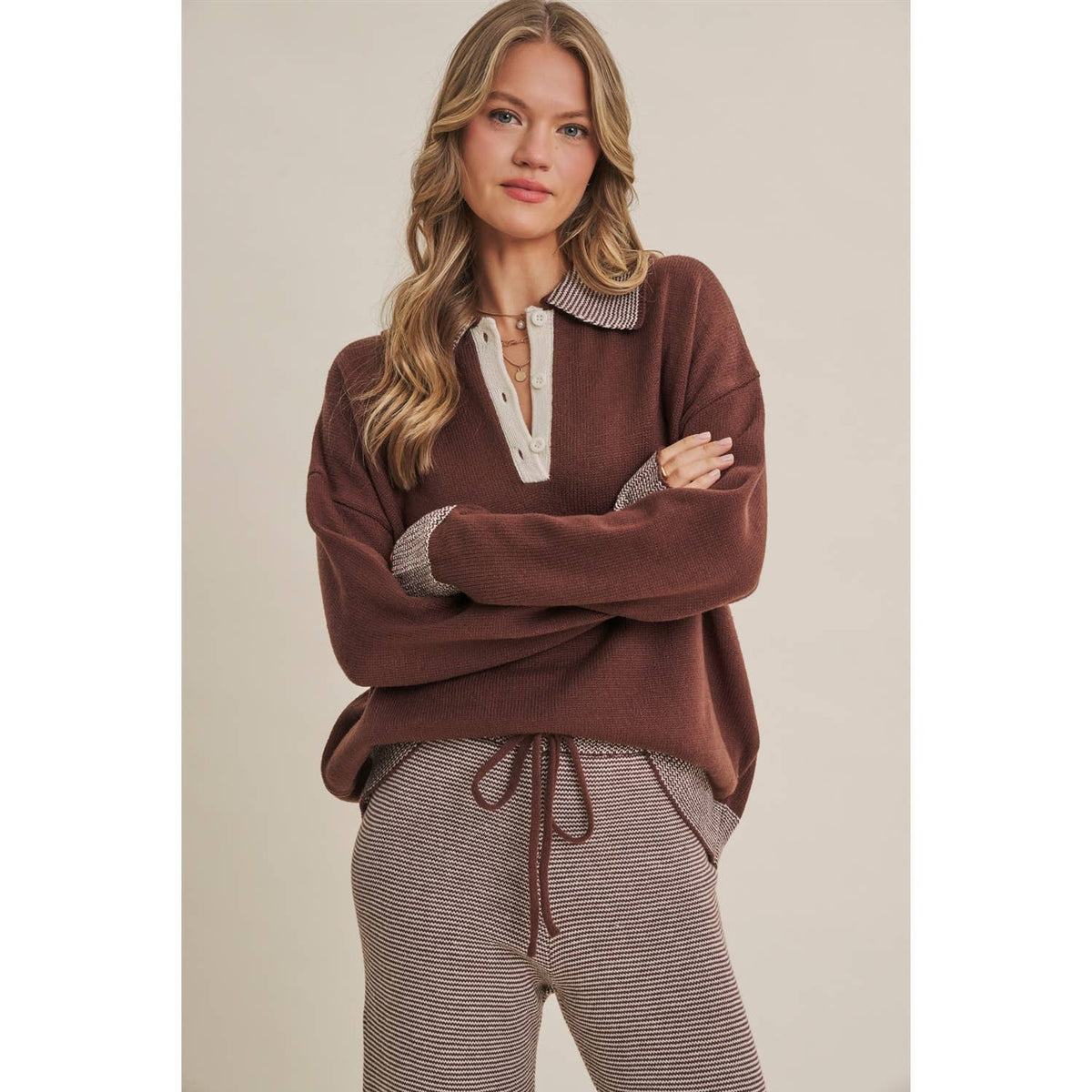 Cinnamon | Cozy Cabin Henley Sweater Set