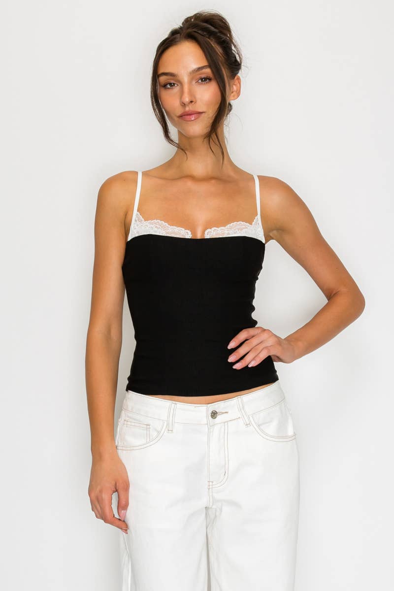 Adrianna | Lace Trim Contrast Cami Top