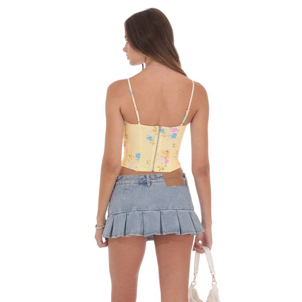 Arloa | Pointed Floral Corset Top in Yellow