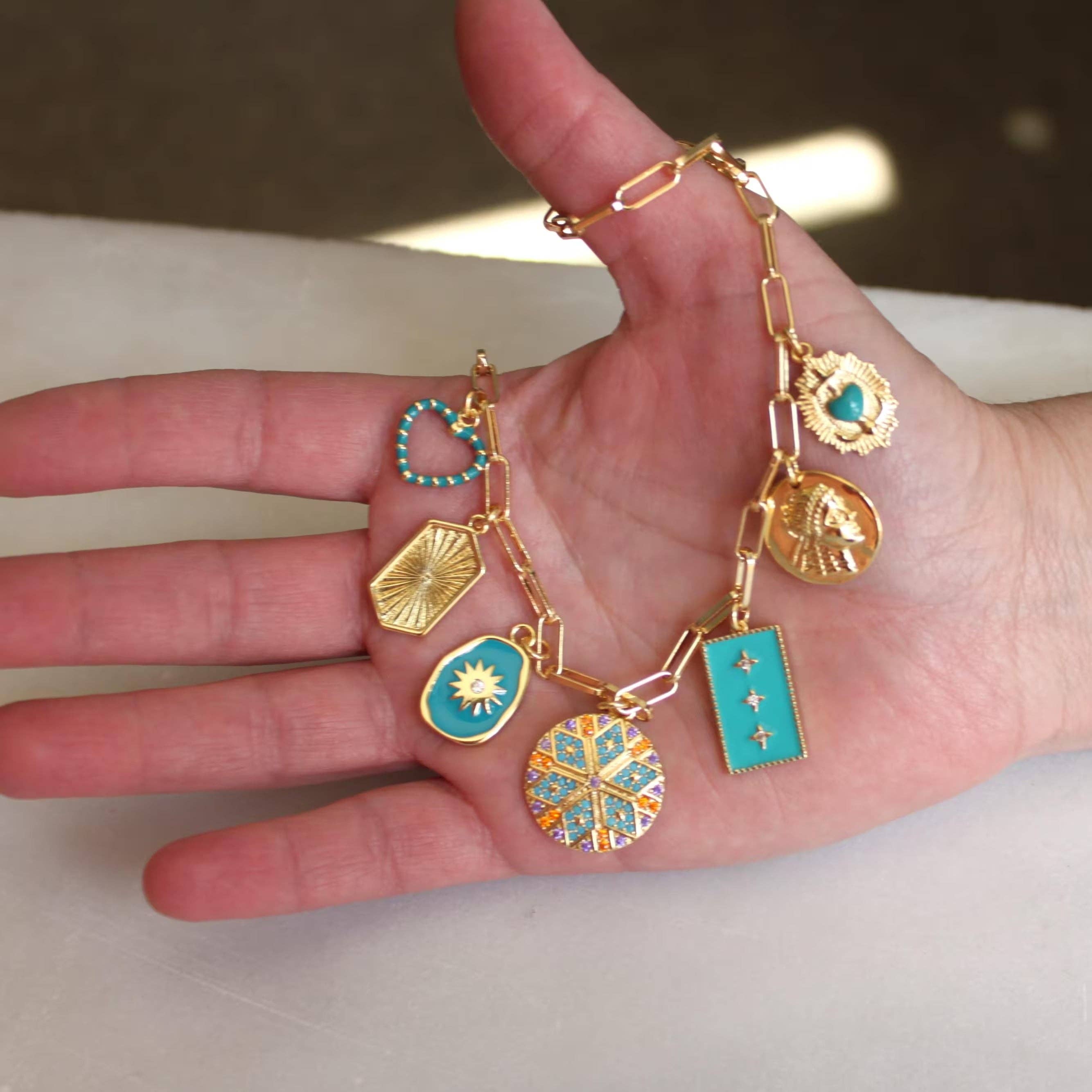 Carly | Teal Multi Charm Necklace