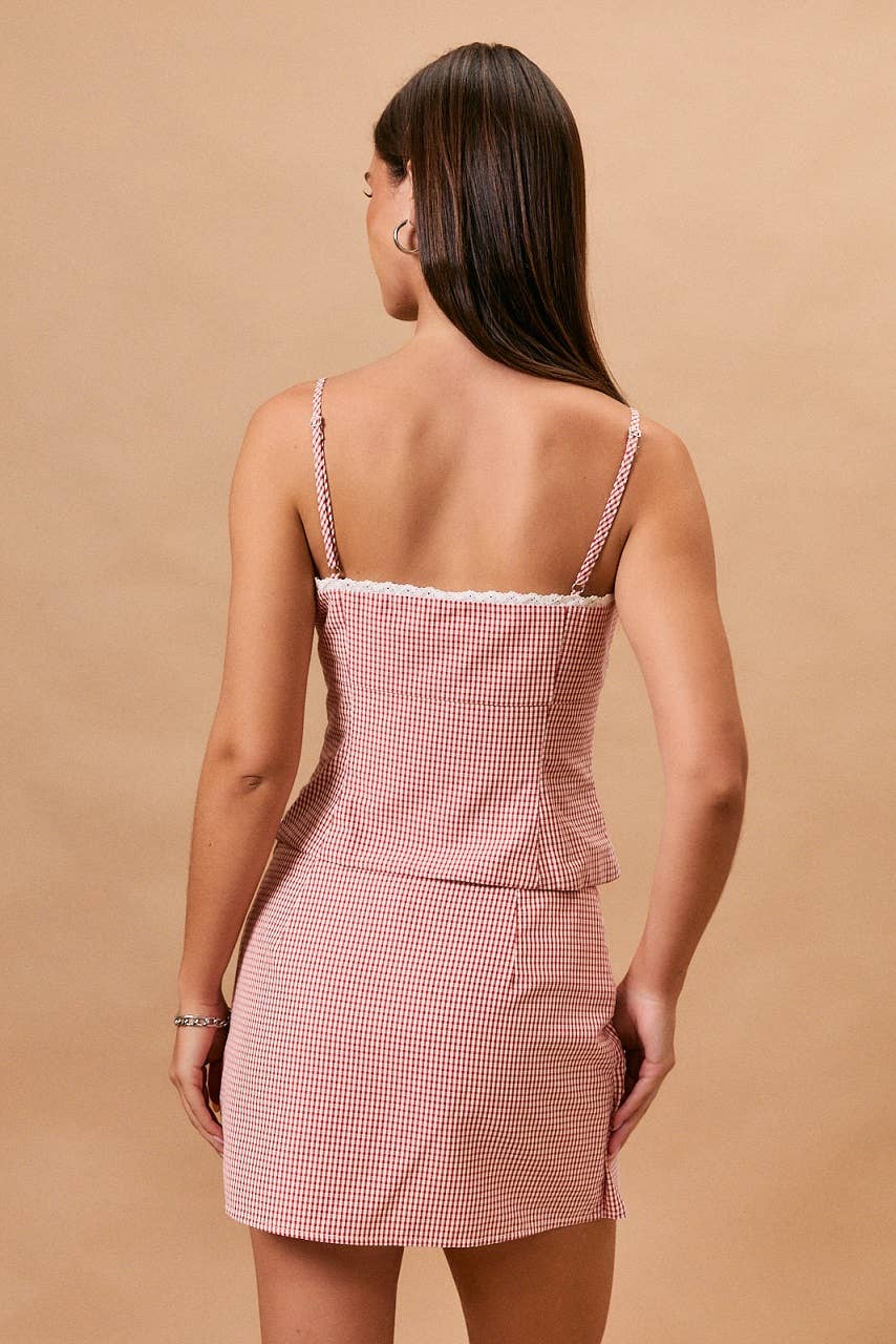 Hattie | Gingham Top & Skort With Trim Detail