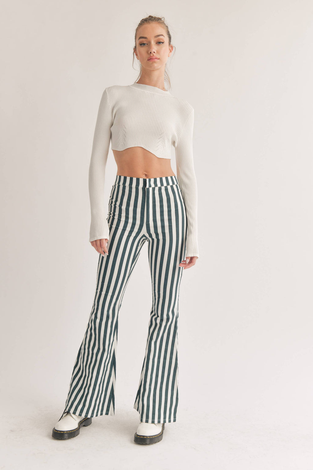 Hadleigh | Vertical Striped High Waisted Flared Pants