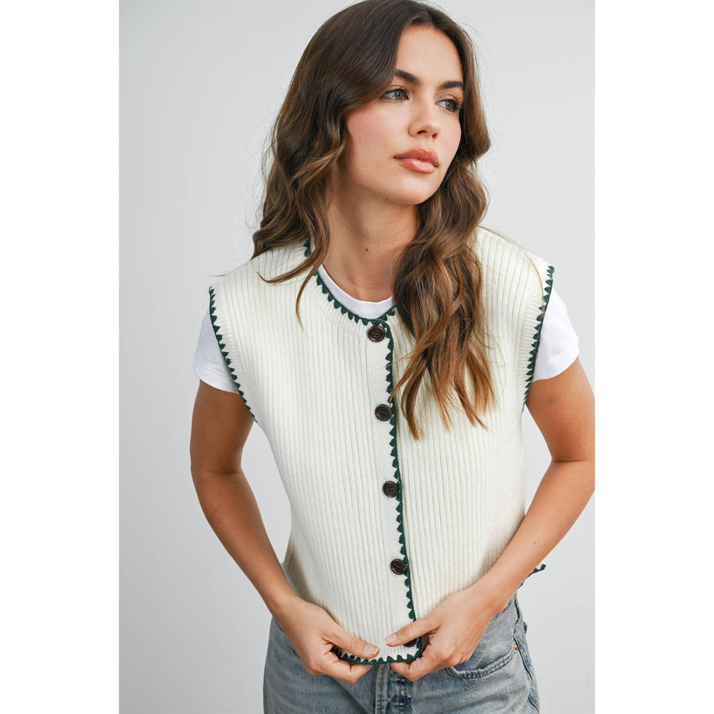 Sail | Contrast Trimmed Sleeveless Cardigan