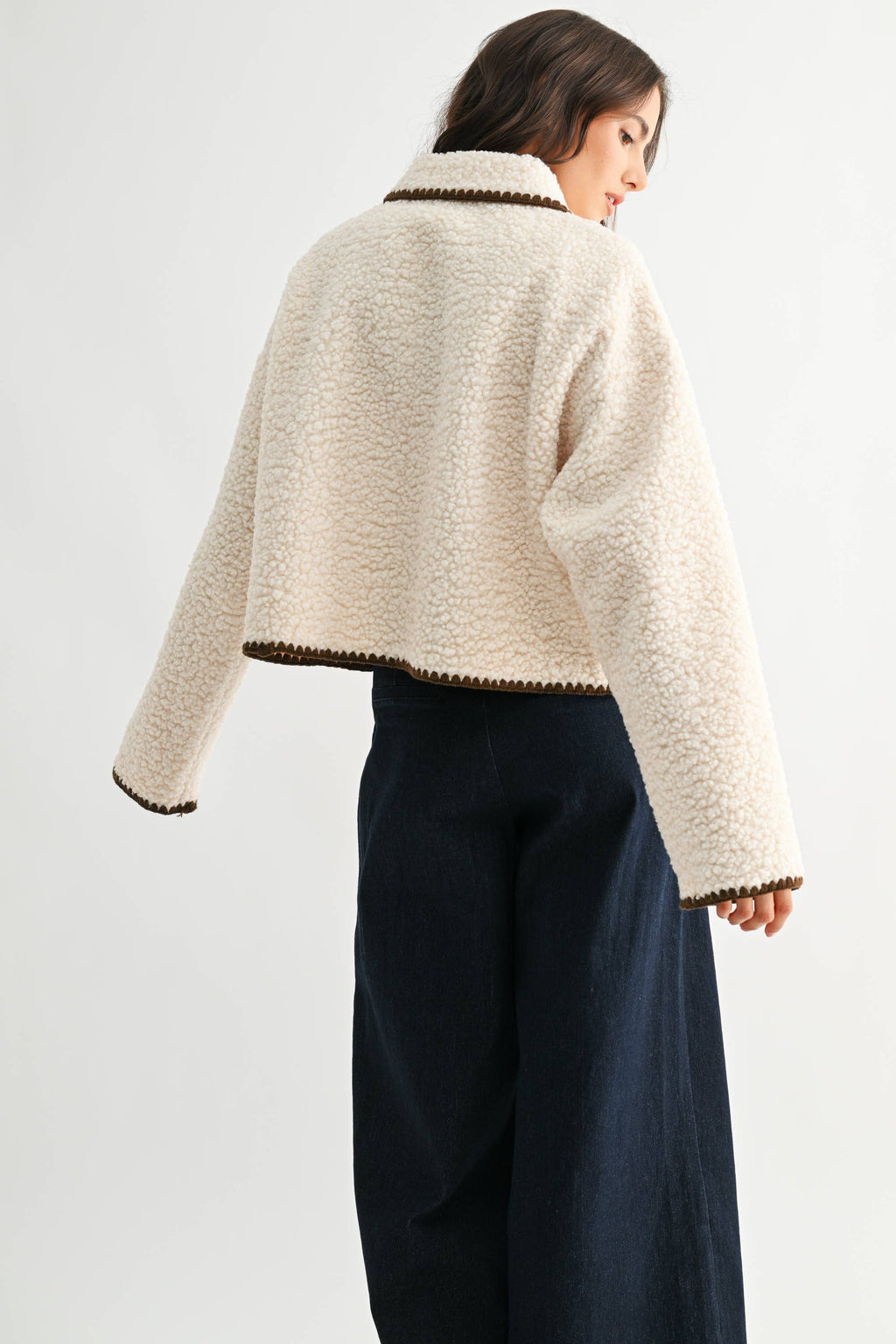 Camille | Contrast Trim Sherpa Jacket