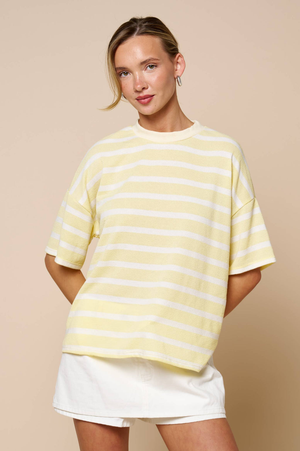 Mabel | Striped Short Sleeve Knit Top & Flare Pant Set