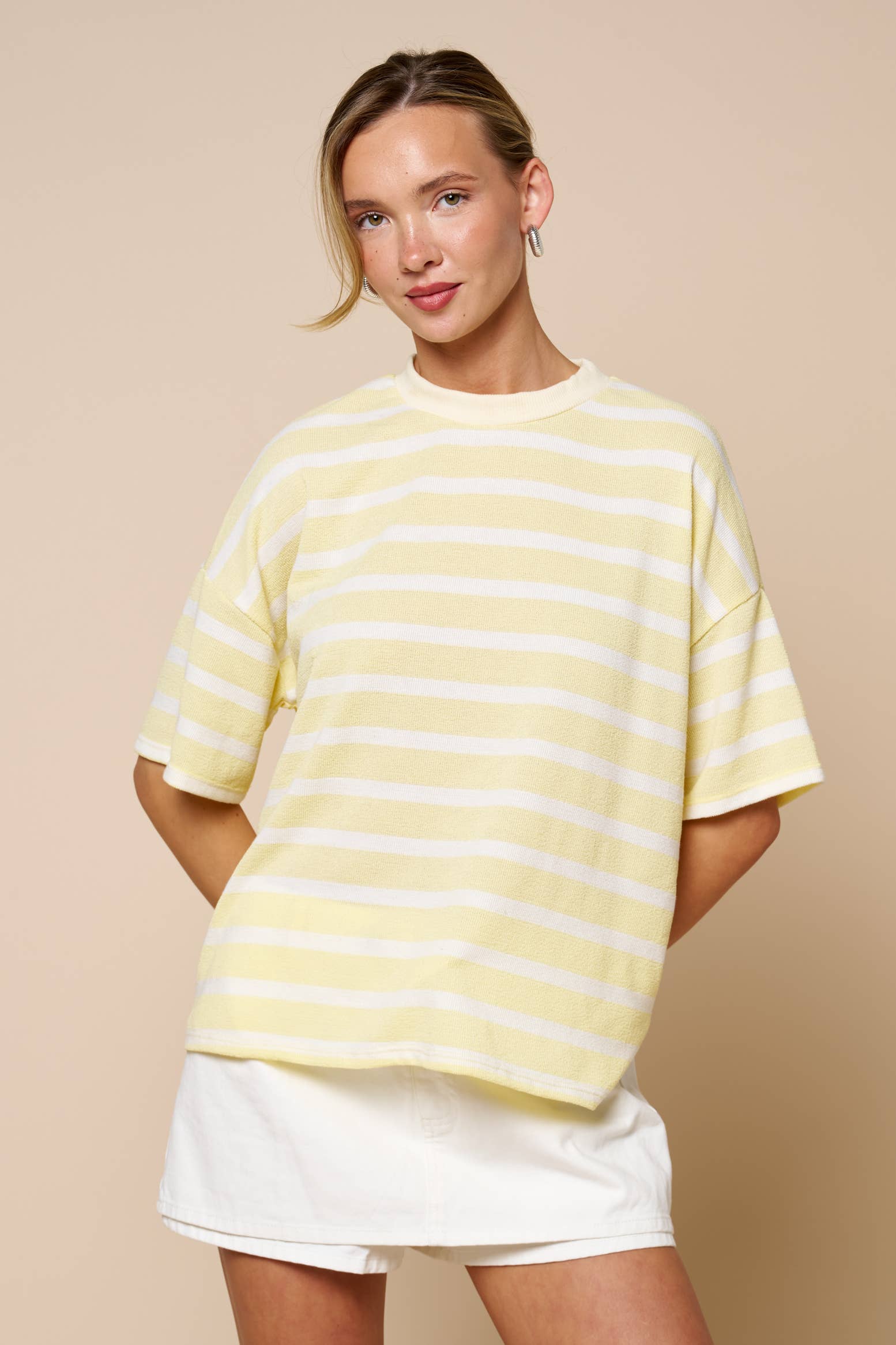 Mabel | Striped Short Sleeve Knit Top & Flare Pant Set
