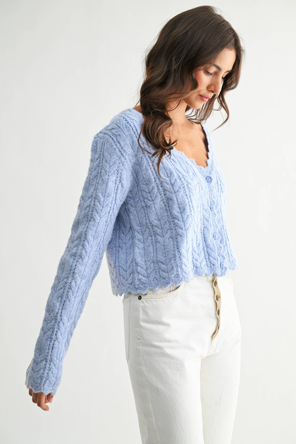 Greer | Scallop Hem Cable Knit Cardigan