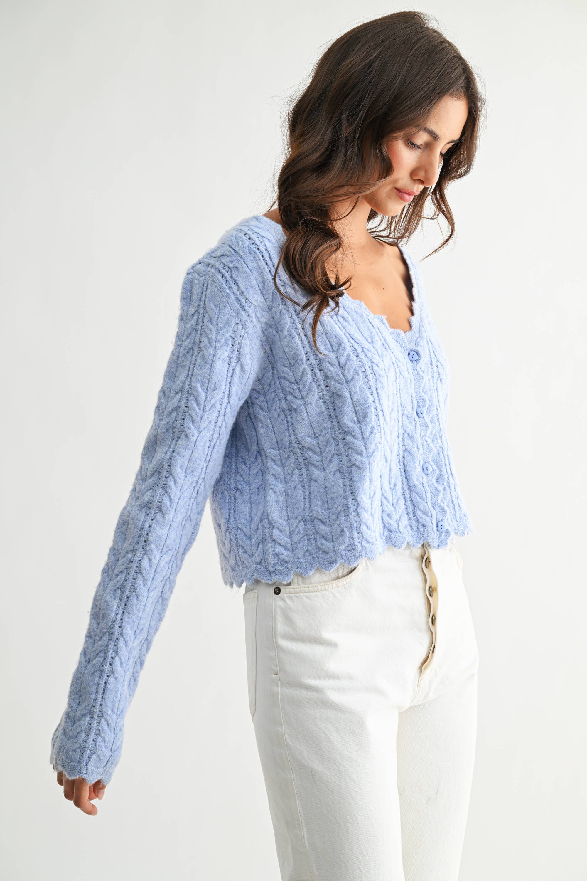 Greer | Scallop Hem Cable Knit Cardigan