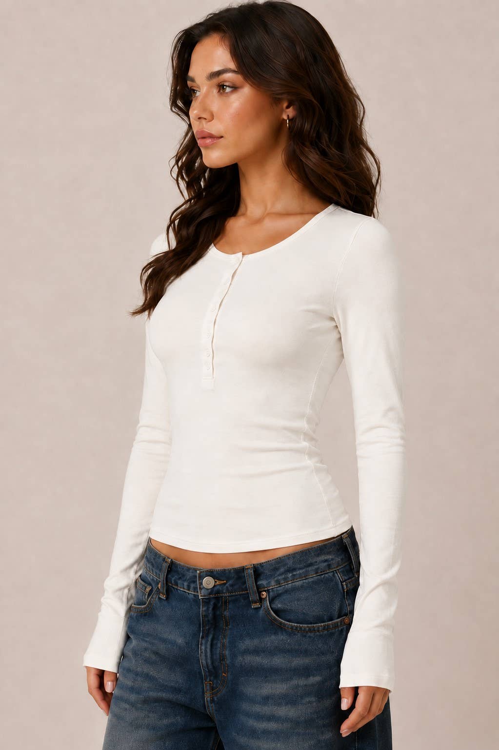 Brooke | Long Sleeve Crew Neck Button Henley Top
