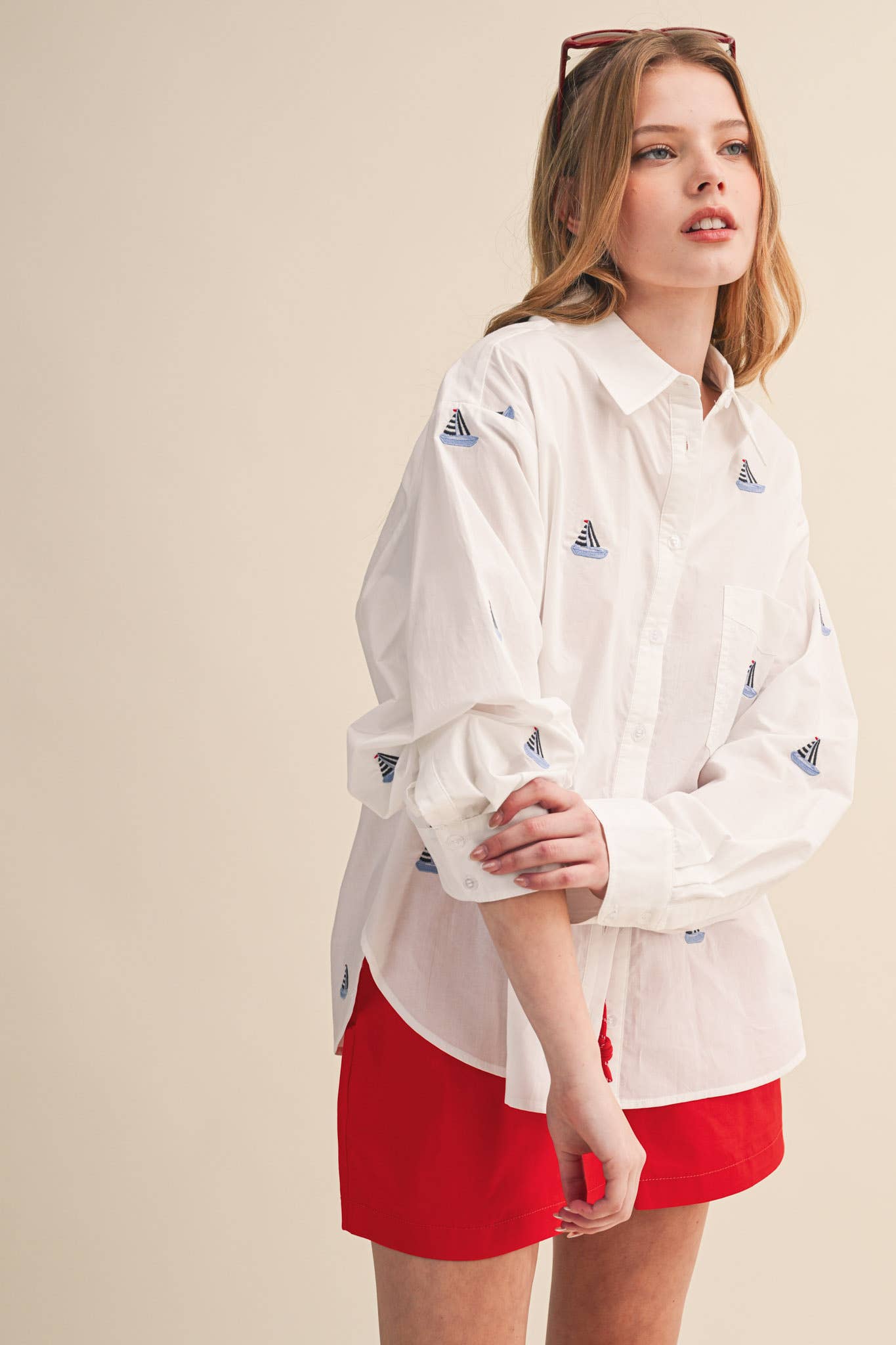 Sailboat | Embroidery Button Down Shirt