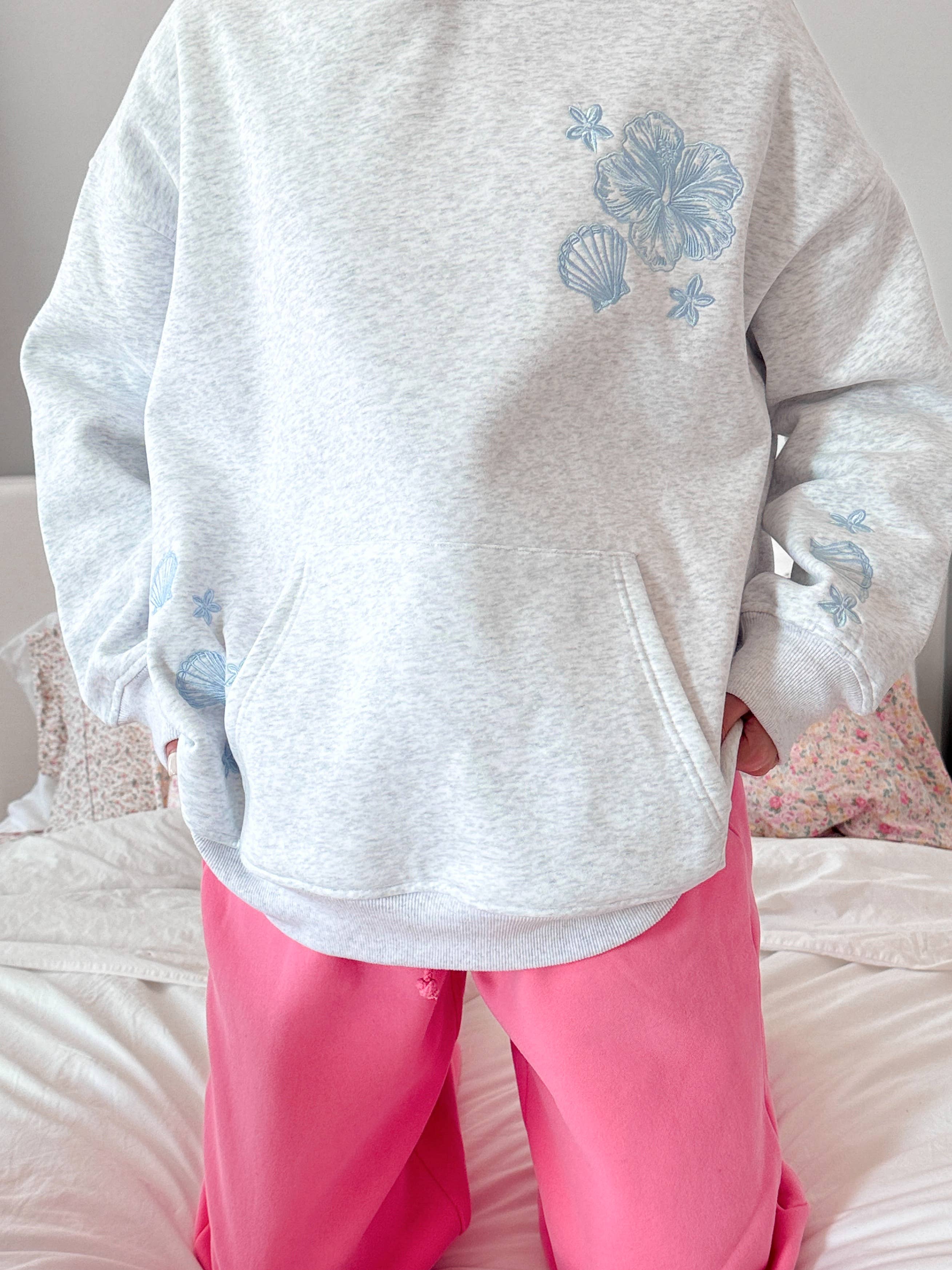 Pearl Grey | Tropical Embroider Hoodie