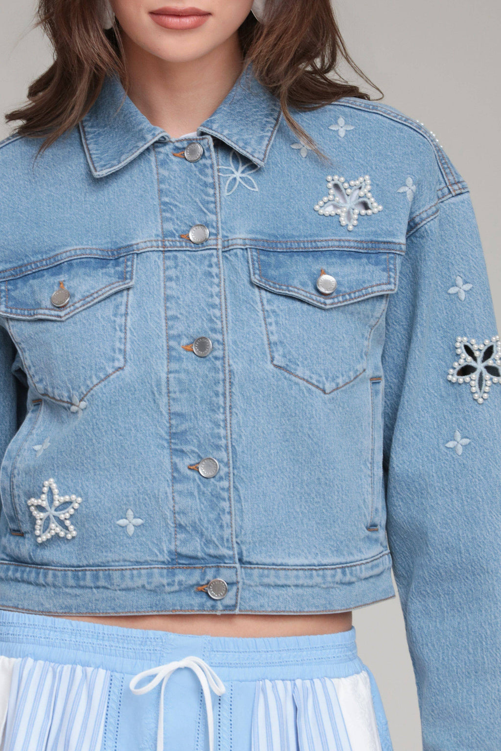 Pearl Fleur | Embellished Stretch Denim Jacket