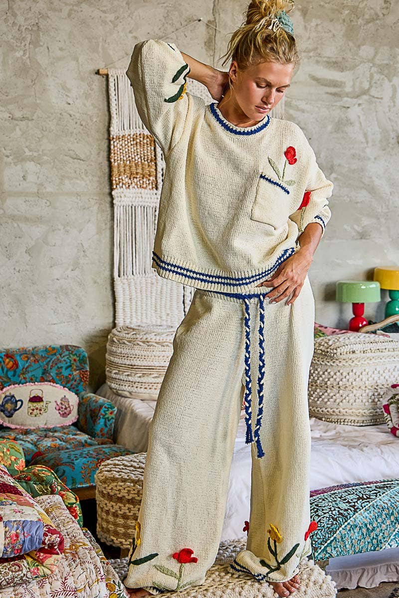 Kora | Embroidered Balloon Sleeve Sweater Set