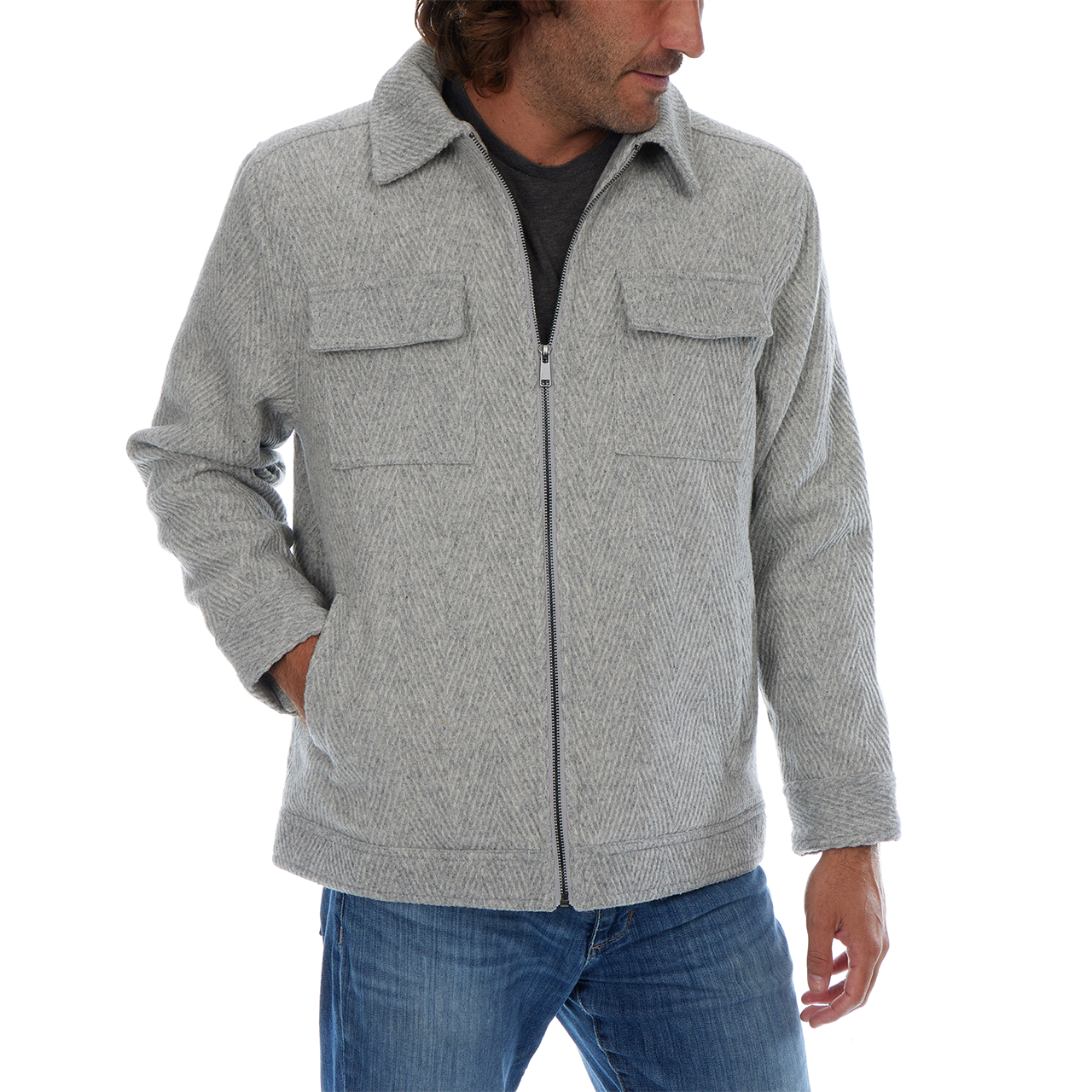 Kane | Textured Zip Up Wool Cargo Pocket Jacket