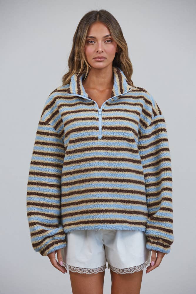 Angelica | Sherpa Striped Half Zip