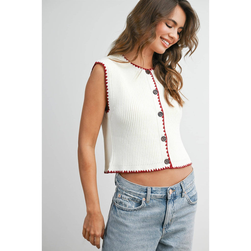 Sail | Contrast Trimmed Sleeveless Cardigan