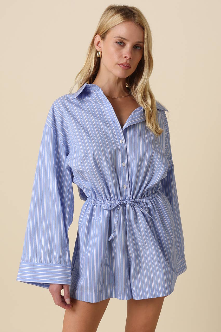 Laci | Striped Drawstring Shirt Romper