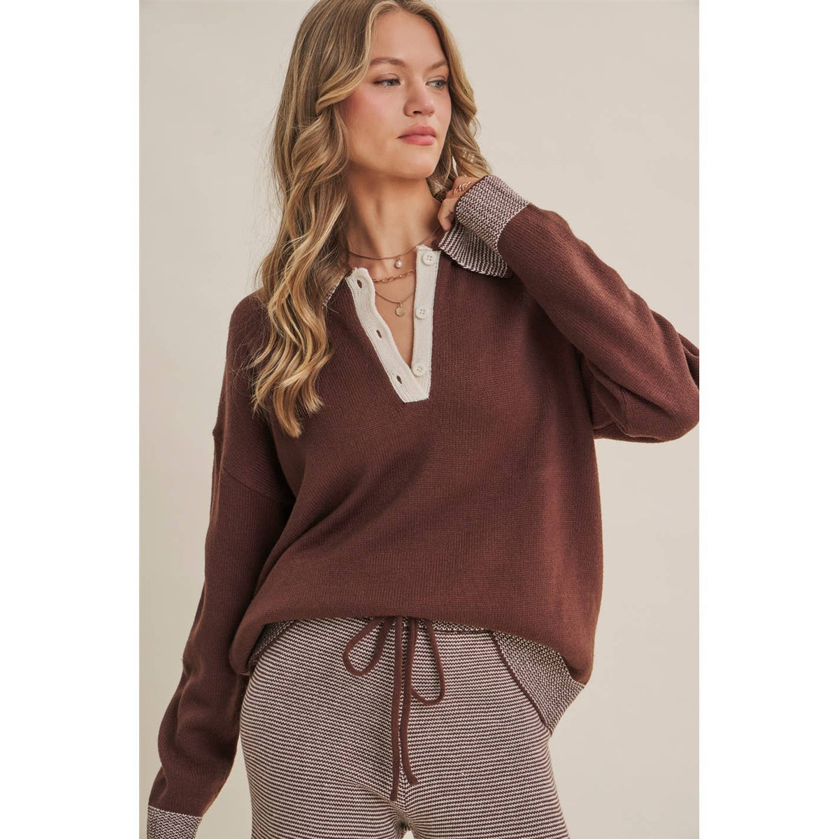 Cinnamon | Cozy Cabin Henley Sweater Set