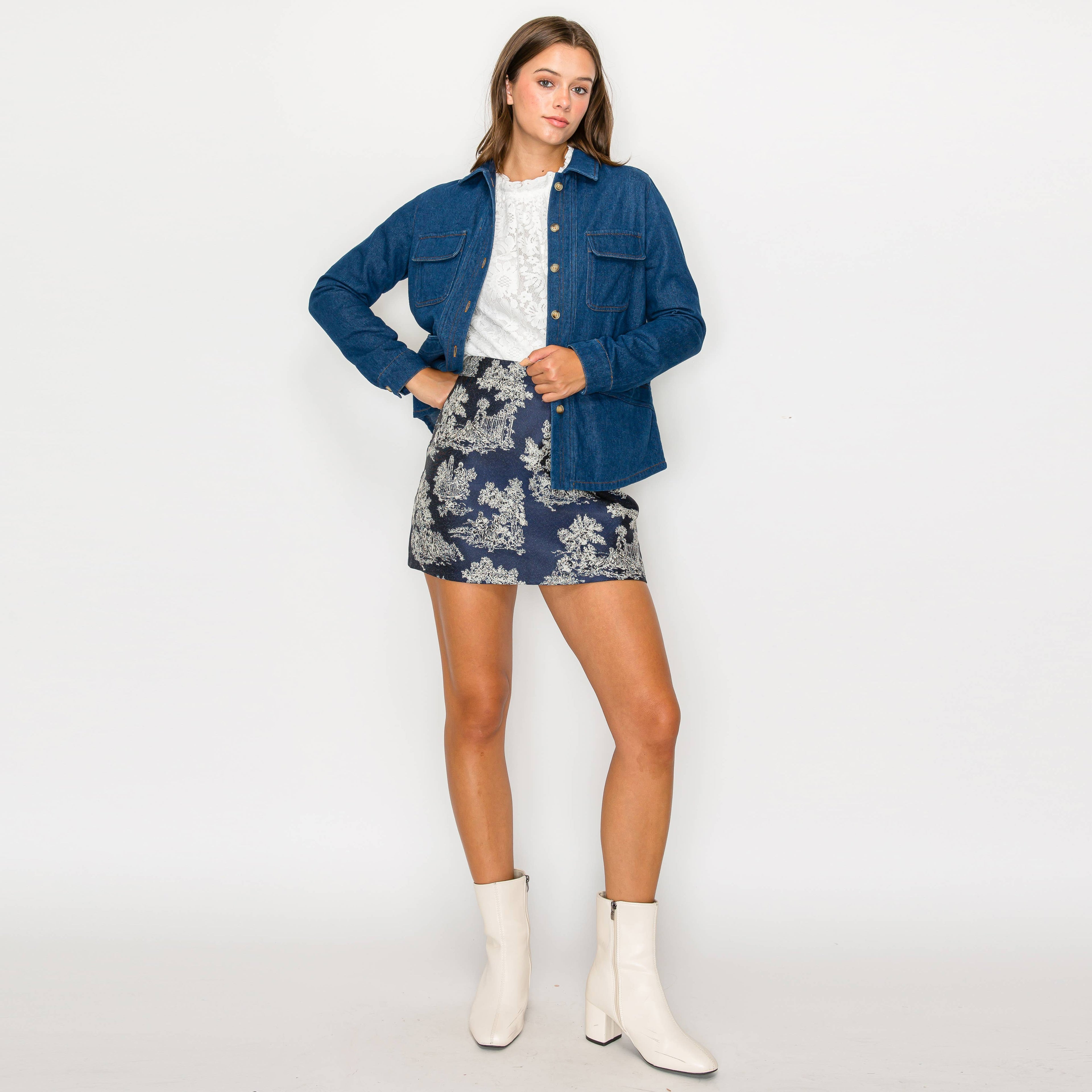 Tilly | Toile Jacquard Pattern Mini Skirt