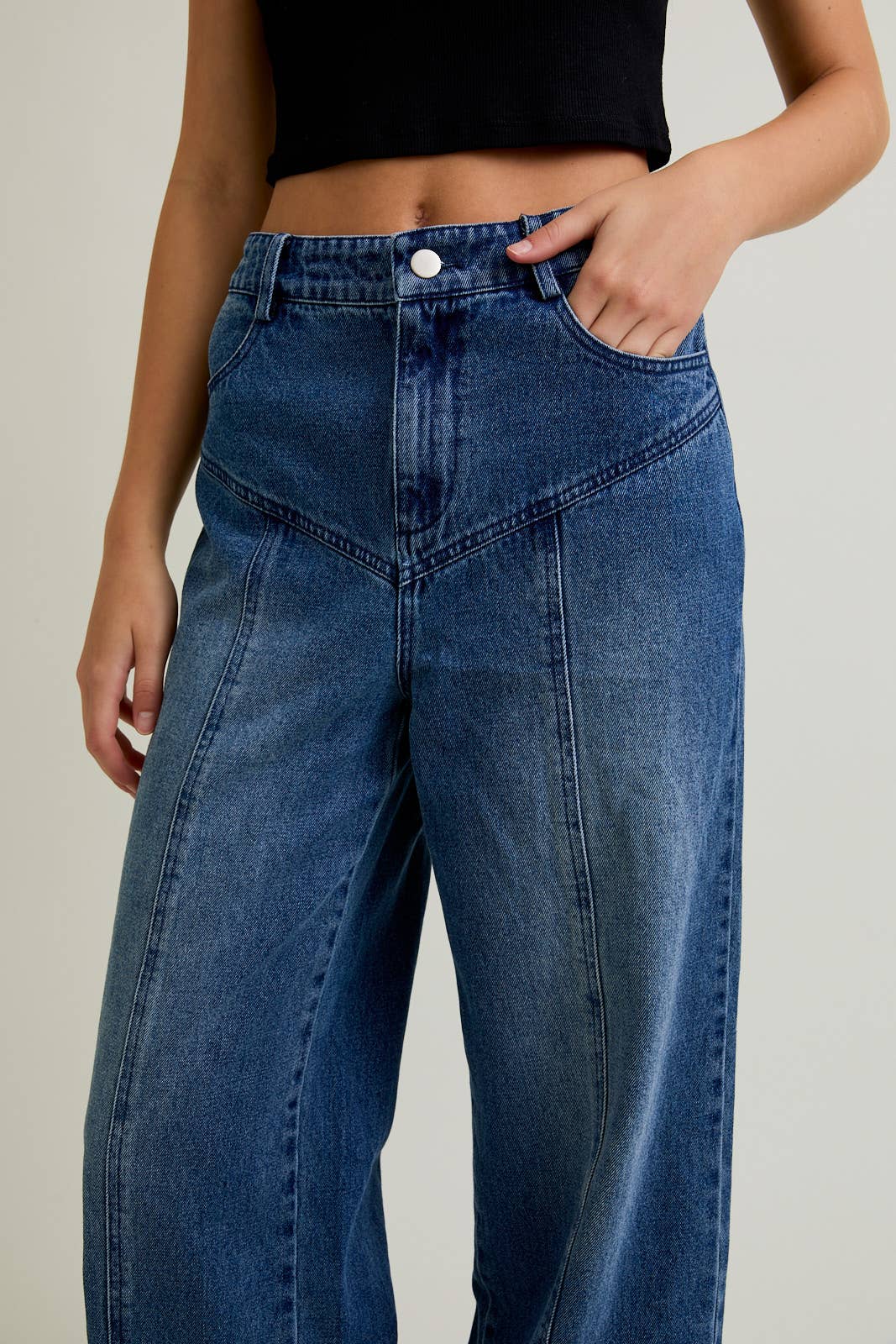 Opal | Mid-Rise Front Yoke Detail Wide Jeans