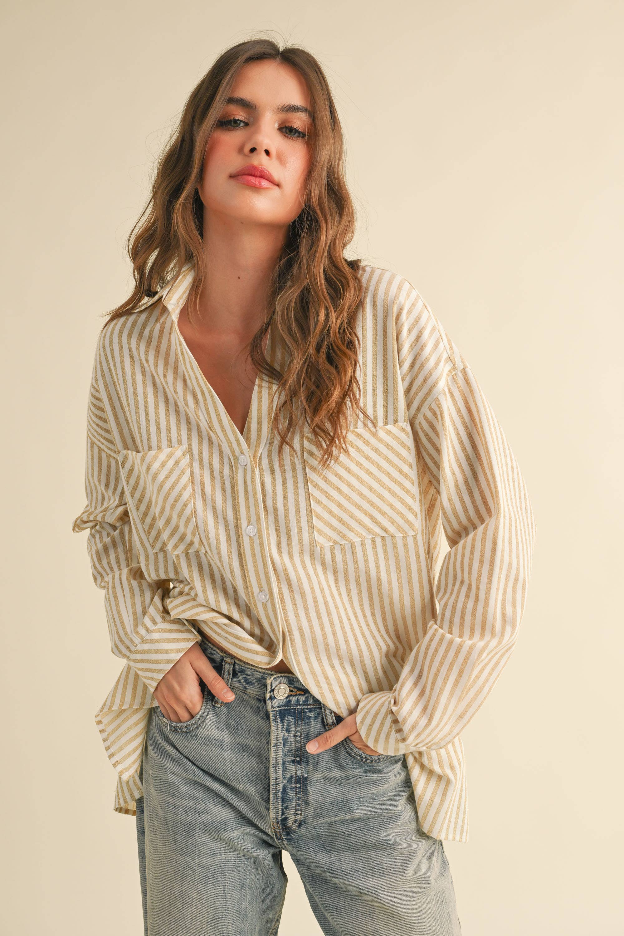 Millionaire Mommy | 100% Cotton Striped Pattern Button Down Shirt