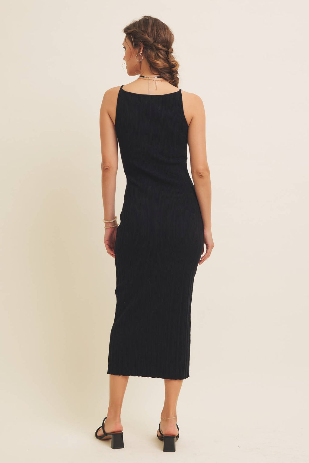Stretchy Rib Sweater Midi Dress