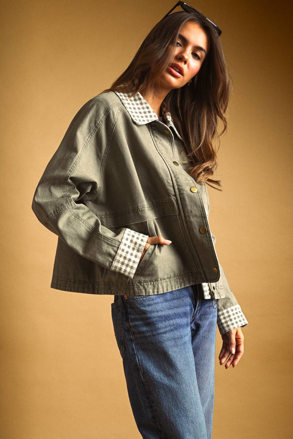 Esmé | 100% Cotton Gingham Collared Twill Jacket