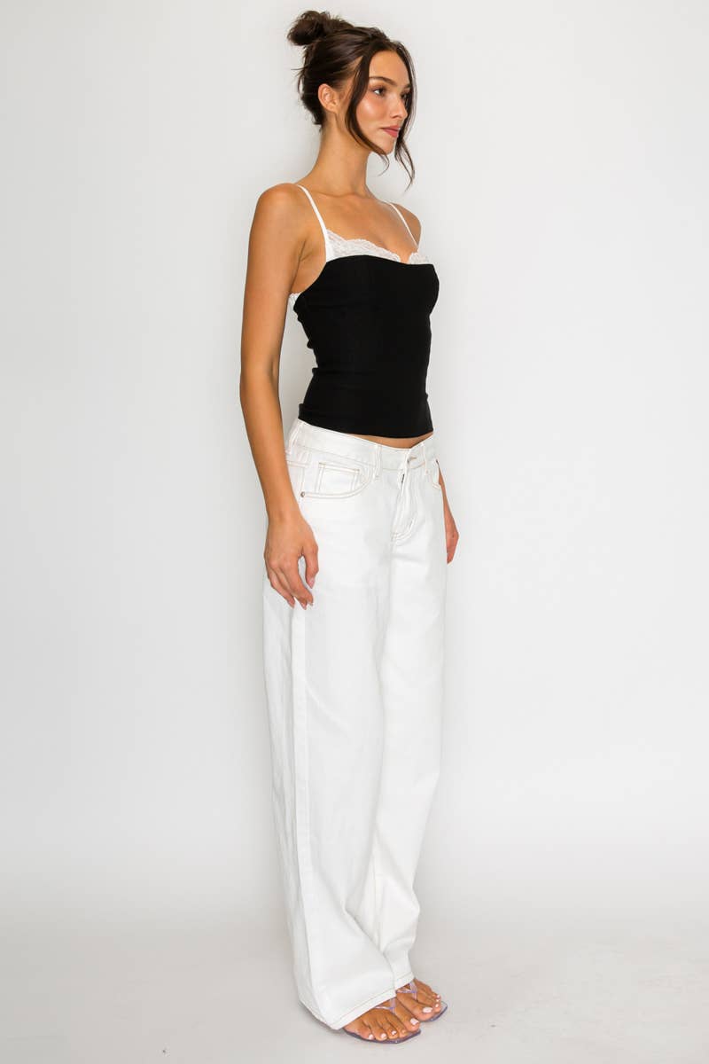 Adrianna | Lace Trim Contrast Cami Top