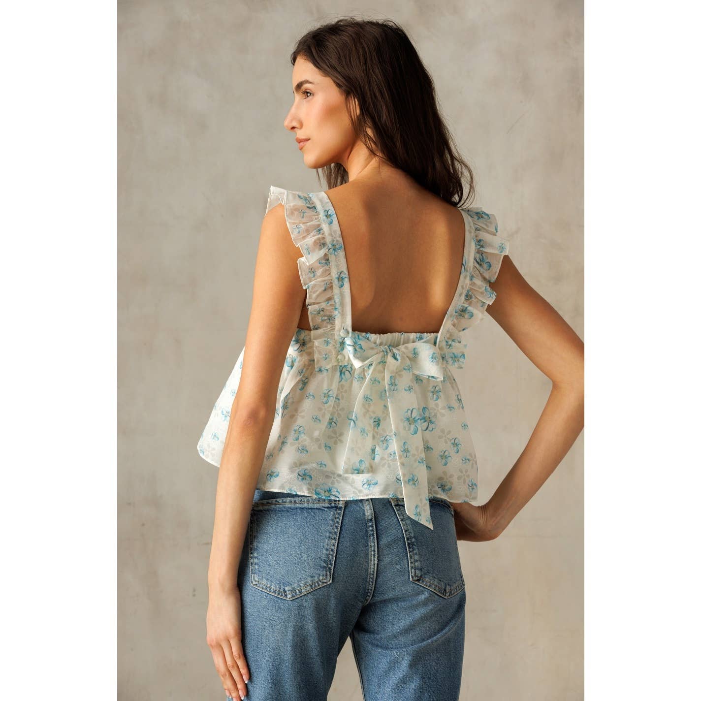 Beth | White Blue Floral Blouse