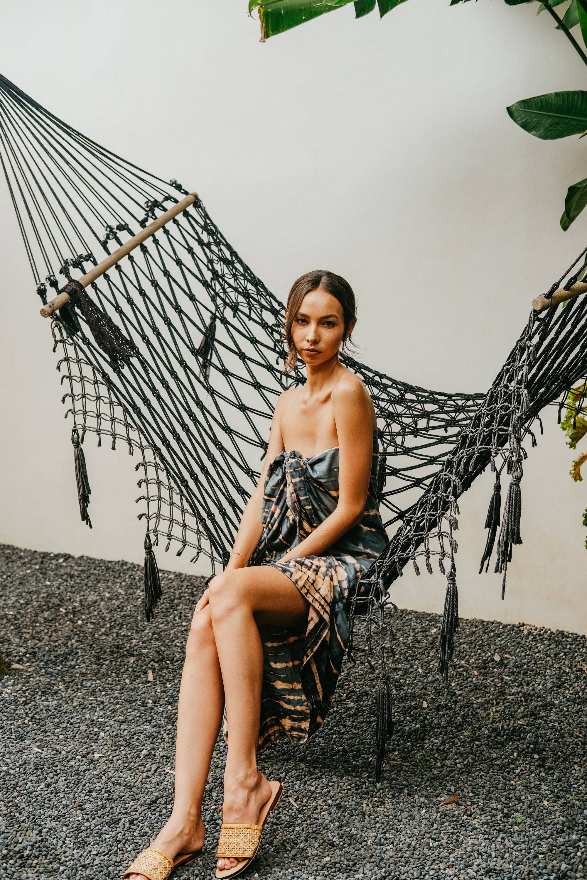 Amaya Cane and Leather Slide Sandals
