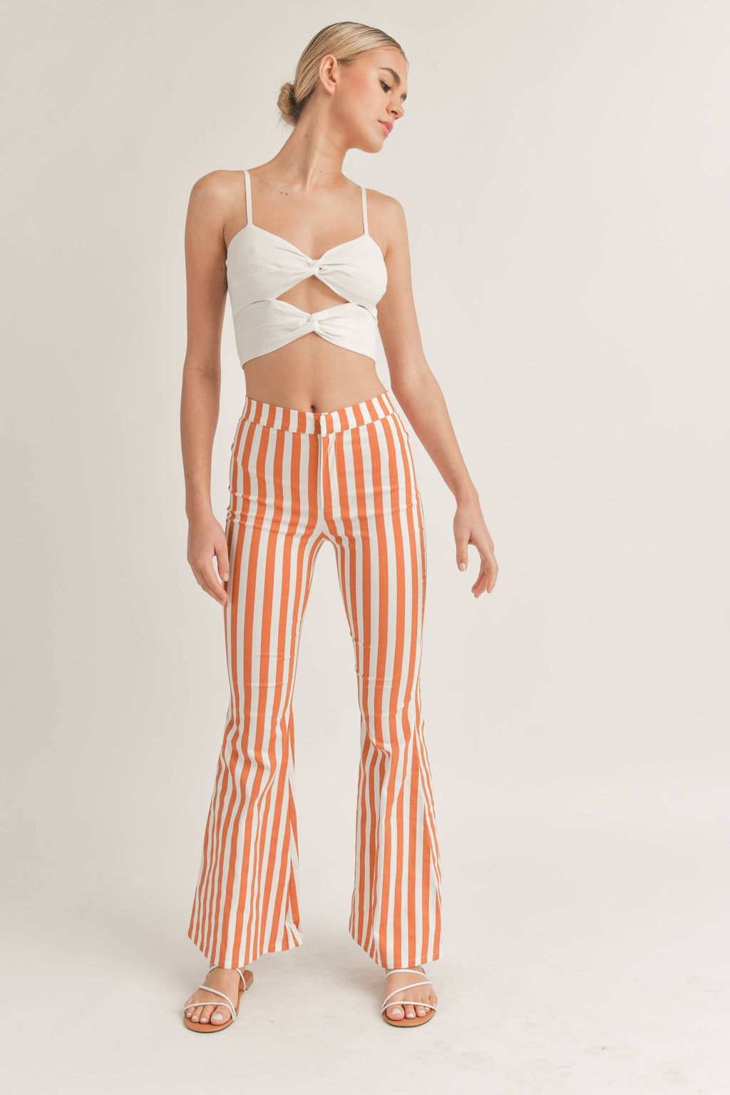 Hadleigh | Vertical Striped High Waisted Flared Pants