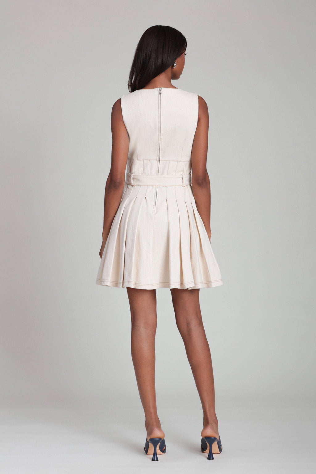 Blake | Denim Belted Fit & Flare Mini Dress