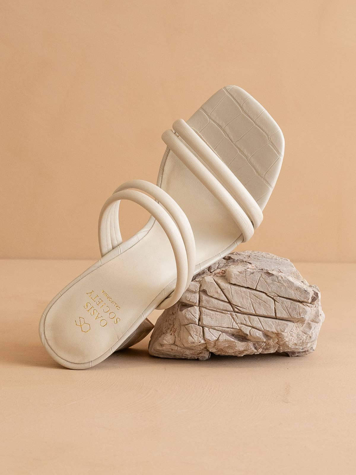 The Angela Beige | Strappy Aligator Block Heel