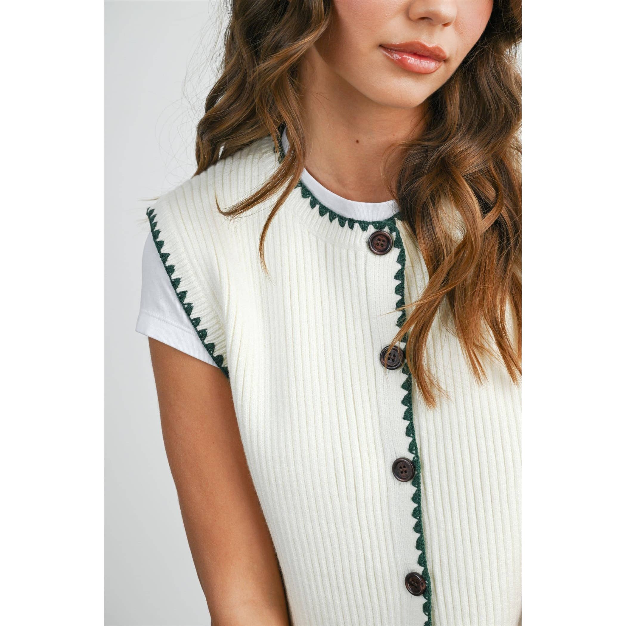 Sail | Contrast Trimmed Sleeveless Cardigan
